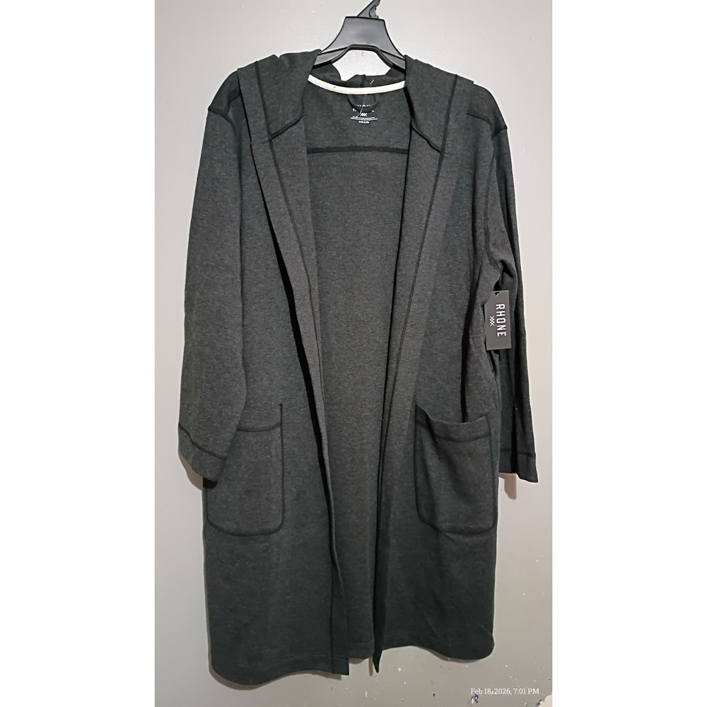 RHONE Heritage Midweight Robe Black Heather Captains Stitch Hood Relaxed SZ S/M